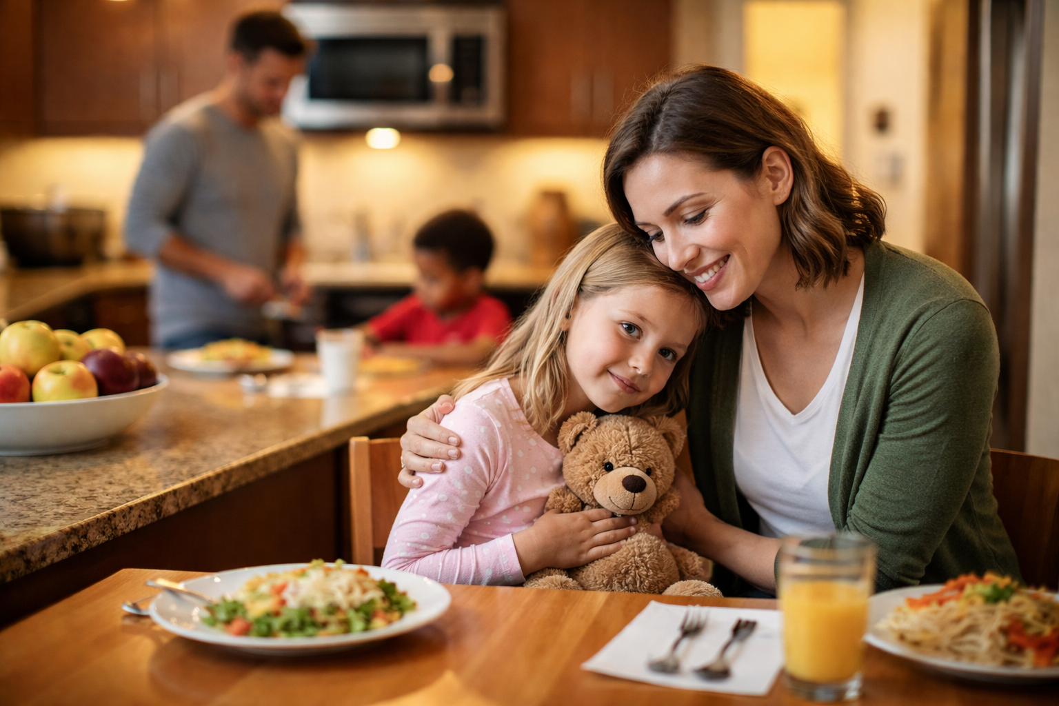 Family supported after choosing to donate to children nonprofits in Virginia, sharing a warm meal together